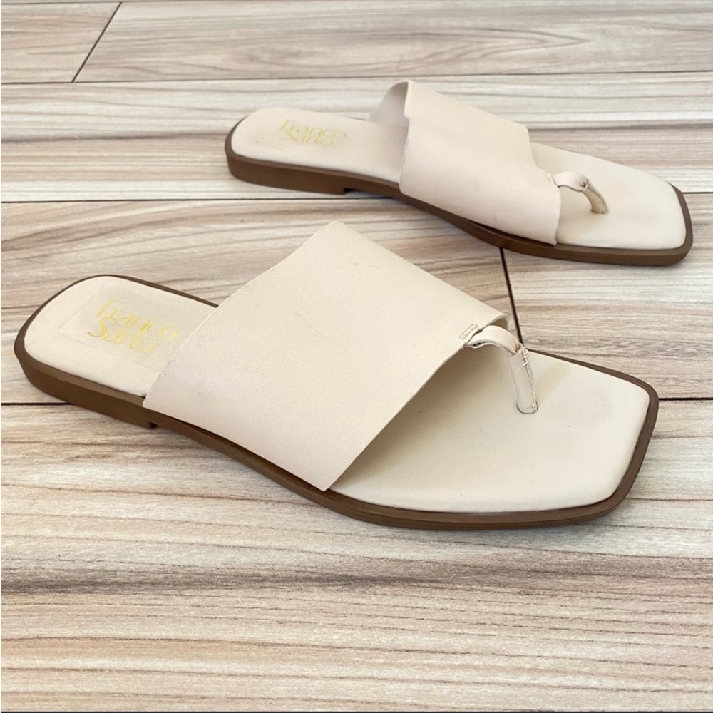 NEW! FRANCO SARTO Merci Leather Slip On Sandal Angular Silhouette Ivory Size 9.5